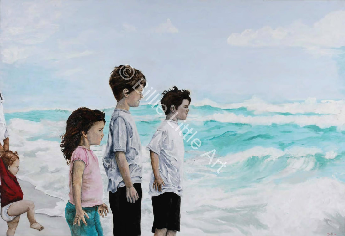 Children Ocean Awe Painting